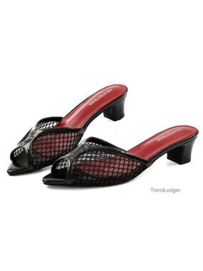 Mesh Pointed Toe Low Block Heel Slip On Sandals Dressy